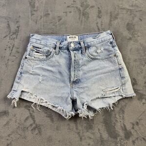 AGOLDE Shorts Womens 25 Blue‎ Denim Distressed High Rise Frayed Hem Button Fly